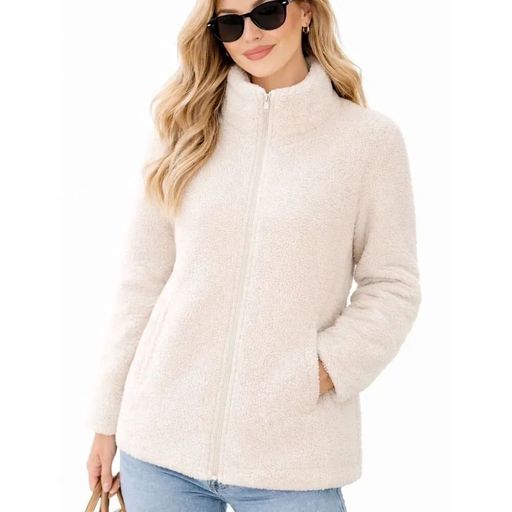 Dudley Stephens ivory Sherpa high pile high neck jacket size M